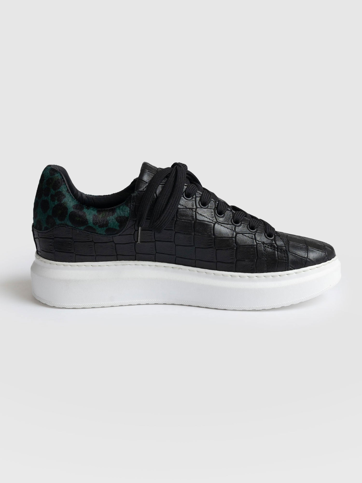 Hampstead Trainer Black Croc & Green Leopard - Women's Sneakers | Saint + Sofia® USA